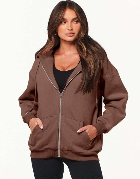 Women's Oversized Zip Up Hoodies Sweatshirts Y2K Clothes Teen Girl Fall Casual Drawstring Jackets with Pockets