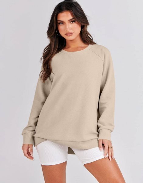 Women's Sweatshirts Long Sleeve Tunic Tops Crew Neck Soft Pullover With Side Zipper Shirt Clothes 2023