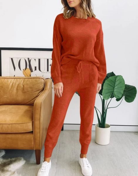 Women's Two Piece Outfits Sweater Sets Pullover and Drawstring Pants Lounge Sets