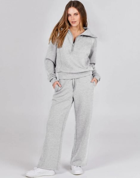 Women 2 Piece Outfits Sweatsuit Set 2023 Fall Oversized Half Zip Sweatshirt Wide Leg Sweatpant Lounge Set Tracksuit