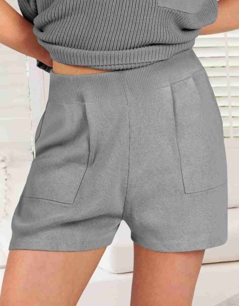 Women's Two Piece Outfits Sweater Short Sets Knit Pullover Tops and Shorts Lounge Set Tracksuit