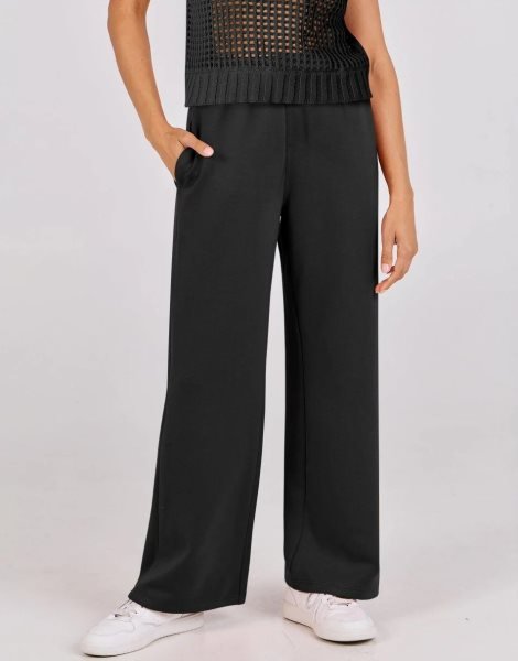Women Two Piece Outfits Crochet Sheer Knit Sweater Top Wide Leg Pants Lounge Matching Sets Sweatsuit Travel Clothes