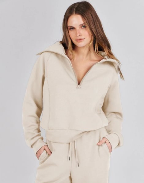 Women 2 Piece Outfits Sweatsuit Set 2023 Fall Oversized Half Zip Sweatshirt Wide Leg Sweatpant Lounge Set Tracksuit