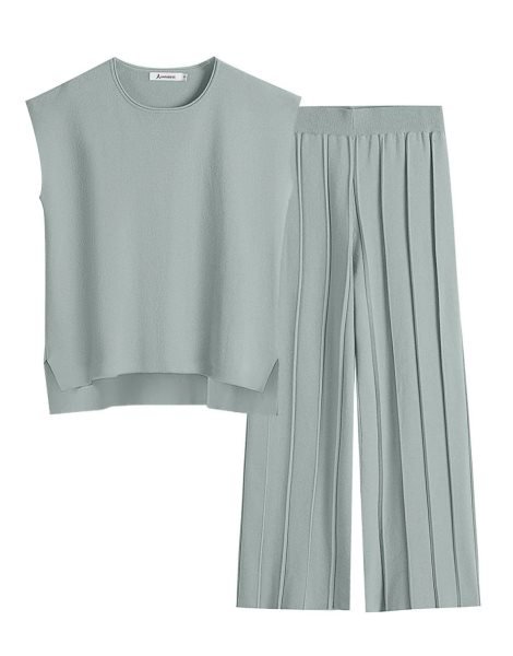 Two Piece Outfits for Women Summer Sweater Sets Knit Pullover Tops Elastic Waisted Pants Lounge Sets Tracksuit