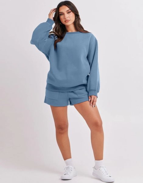 Women 2 Piece Outfits Sweatsuit Oversized Sweatshirt & Lounge Shorts 2023 Casual Cozy Pajamas Tracksuit Set