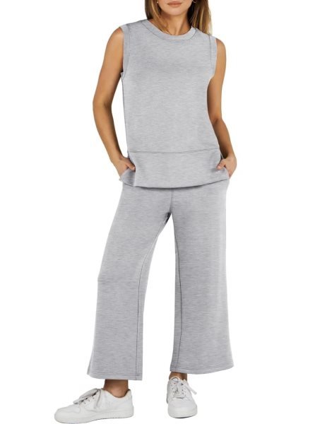 Women's 2 Piece Sets Summer Outfits Sleeveless Wide Leg Tracksuits Casual Sweat Sets Lounge Sweatsuits