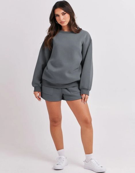 Women 2 Piece Outfits Sweatsuit Oversized Sweatshirt & Lounge Shorts 2023 Casual Cozy Pajamas Tracksuit Set
