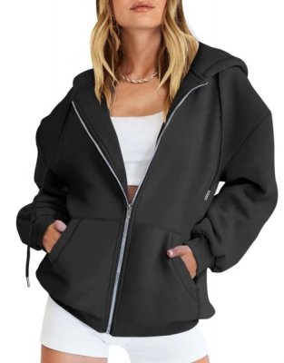 Women's Oversized Zip Up Hoodies Sweatshirts Y2K Clothes Teen Girl Fall Casual Drawstring Jackets with Pockets
