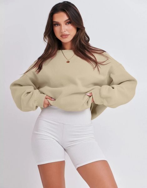 Women's Long Sleeve Sweatshirt Casual Crewneck Loose Fit Pullover Hoodie Fleece Fall Tops
