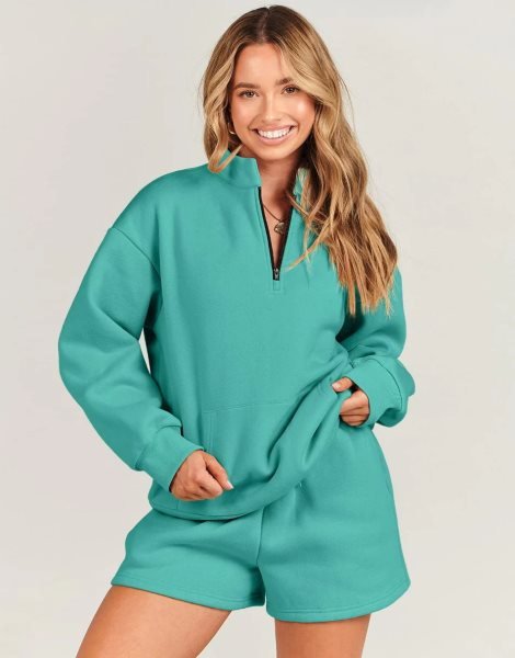 Sweatsuit Oversized Half Zip Collared Sweatshirt & Short Lounge Wear Tacksuit Set