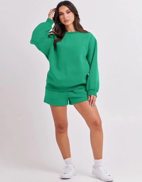 Women 2 Piece Outfits Sweatsuit Oversized Sweatshirt & Lounge Shorts 2023 Casual Cozy Pajamas Tracksuit Set