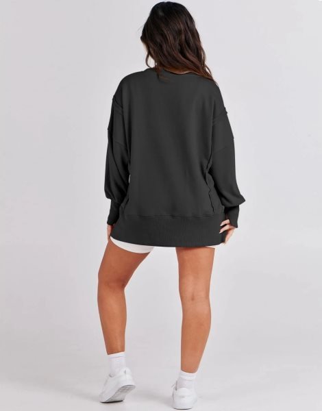 Women's Oversized Sweatshirt Crew Neck Long Sleeve Casual Slit Sloucthy Pullover Top Fall Clothes