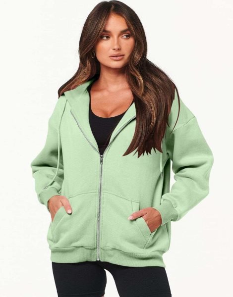 Women's Oversized Zip Up Hoodies Sweatshirts Y2K Clothes Teen Girl Fall Casual Drawstring Jackets with Pockets