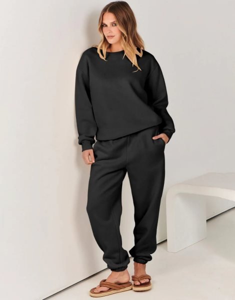 Women's Two Piece Outfits Long Sleeve Crewneck Sweatsuit with Jogger Pants Lounge Sets with Pockets