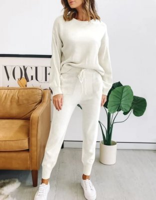 Women's Two Piece Outfits Sweater Sets Pullover and Drawstring Pants Lounge Sets