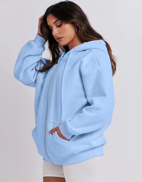 Women's Oversized Zip Up Hoodies Sweatshirts Y2K Clothes Teen Girl Fall Casual Drawstring Jackets with Pockets