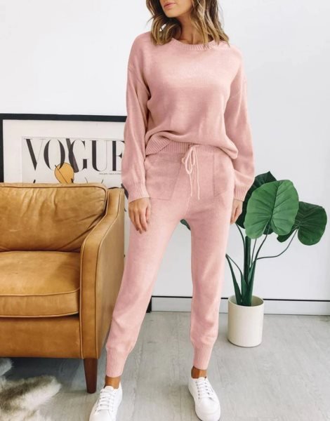 Women's Two Piece Outfits Sweater Sets Pullover and Drawstring Pants Lounge Sets