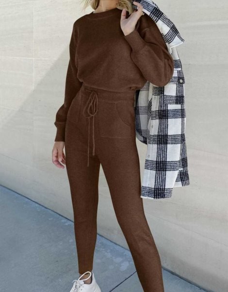 Women's Two Piece Outfits Sweater Sets Pullover and Drawstring Pants Lounge Sets