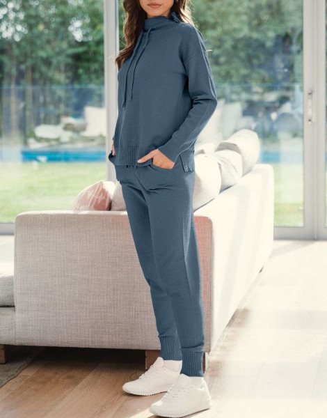 Women's Two Piece Outfits Long Sleeve Turtleneck Pullover Top & Drawstring Pants Sweatsuit Lounge Set