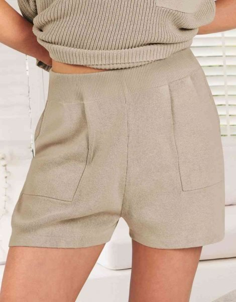 Women's Two Piece Outfits Sweater Short Sets Knit Pullover Tops and Shorts Lounge Set Tracksuit
