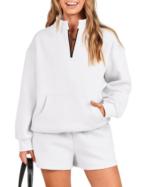 Sweatsuit Oversized Half Zip Collared Sweatshirt & Short Lounge Wear Tacksuit Set