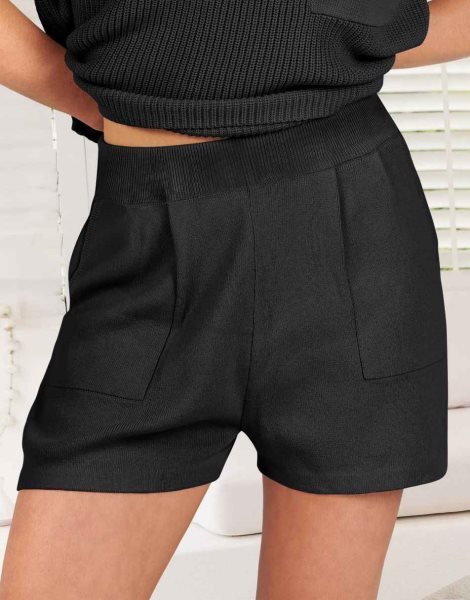 Women's Two Piece Outfits Sweater Short Sets Knit Pullover Tops and Shorts Lounge Set Tracksuit